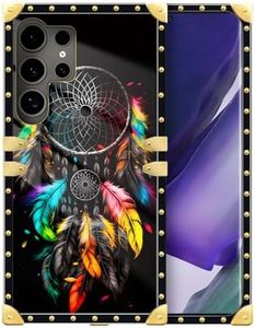 DAIZAG Case Compatible with for Samsung Galaxy S24 Ultra,Classic Feather Dream Catcher Phone Case for Girl Women Golden Soft Shockproof Cover Case for Samsung Galaxy S24 Ultra