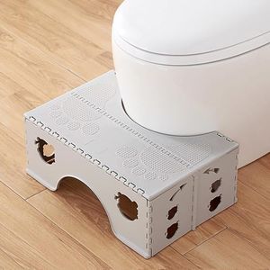 PRENICE Foldable Toilet Stool, 7 inches Healthy Squatting Posture Poop Stool with Anti-Slip Feet, Portable Travel Foot Stool for Toilet, Folding Design, Wide footrest, Potty Stand, Greyish White