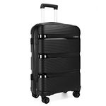 Kono 24 inch Medium Check in Luggage 66L TSA Lock Lightweight Polypropylene Hard Shell Suitcase (Black,65cm)