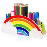 Gamenote Wooden Pen Holder & Pencil Holders - Rainbow Supply Caddy Desk Organizer Desk Tidy for Office Supplies Makeup Brush Classroom Organization for Women & Kids