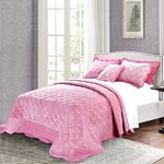 BNF Home Super Soft Microplush Quilted 4 Piece Bedspread Set, King, Pink