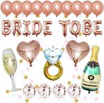 FI - FLICK IN 28pcs Rose Gold Bridal Shower Supplies, Bride To Be Balloon Banner, Ring, Champagne Bottle, Cheers Glass, Rose Gold Balloon Heart Shape Decorations Bridal Shower Bachelorette Party Decor