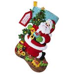 Bucilla Felt Applique 18" Stocking Making Kit, Toy Train Santa, Perfect for DIY Arts and Crafts, 89485E