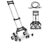 TANGZON Folding Sack Truck on 10 Wheels, Aluminium Climbing Stair Trolley with Telescoping 106cm Handle & Bungee Cord, Portable Hand Truck Utility Cart for Goods, Shopping and Travel, 80kg Capacity