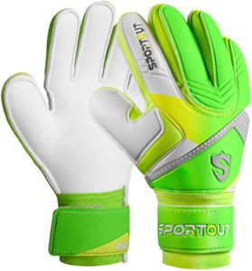 Sportout Kids Goalkeeper Gloves, Soccer Gloves with Double Wrist Protection and Non-Slip Wear Resistant Latex Material to Prevent Injuries (Green3, 8)