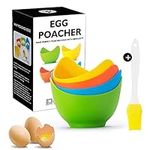 Egg Poacher - Easy Silicone Egg Poacher Cups with Ring Standers，Food Grade Poached Egg Poacher Insert Microwav,Poached Eggs Accessory cookware Poached Egg Maker with Extra Oil Brush, BPA Free, 4 Pack