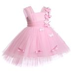 IDOPIP Flower Girls Butterfly High Low Tutu Dress for Kids Baby First Communion Wedding Party Dresses Toddler Little Princess Pageant Bridesmaid Birthday Baptism Prom Tulle Gowns Pink 2-3 Years