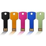 RAOYI 5PCS 2GB Metal Key Flash Drive Memory Stick Thumb Pen Drive USB 2.0 Key Design (5 Mixed Colors:Black Blue Pink Gold Green)