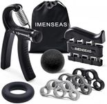 IMENSEAS Hand Grip Strengthener 7 Pack Adjustable Hand Gripper, Finger Stretcher Resistance Extensor Bands, Finger Exerciser, Grip Strength Ring & Stress Relief Ball for Athletes & Musicians - Black