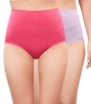 PLUMBURY Women High Waist Cotton Underwear Full Brief Panty, Size M to XXL (Pack of 2 Panty) Pink/Light Purple