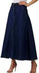 Tripursundari Fashion Navy Blue Side Pocket Buttoned A-Line Maxi Denim Skirt (34)