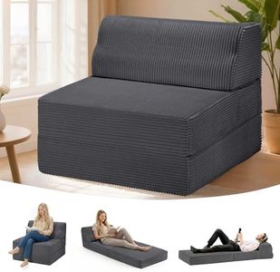 Kasunpul Folding Sofa Bed with Pillow, Memory Foam Fold Out Chair Bed, Convertible Sleeper Chair with Washable Cover, Futon Floor Couch for Living Room/Dorm/Guest Use/Home Office/Apartment, Gray