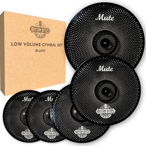 Rhythm Bytes Low Volume Cymbal Pack | 5-Piece Quiet Cymbal Set | Silent Cymbals for Drums – 14" Hi-Hats, 16" & 18" Crash Cymbals, 20" Ride Cymbal | Perfect for Practice & Rehearsals - BLACK