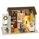 Irishom Miniature Dollhouse Kit, DIY Miniature Loft Dollhouse Kit Realistic Mini 3D Pink Wooden House Room Toy with Furniture LED Lights Christmas Birthday Gift (D)