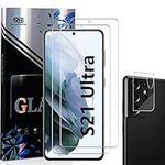 for Samsung Galaxy S21 Ultra Screen Protector Tempered Glass + Camera Lens Protectors [2+1 Pack] [3D transparent HD Glass] [Anti-Scratch] Fingerprint unlock Full Coverage Screen Protector for S21Ultra