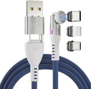 Statik 360 Pro Universal Magnetic Charging Cable - 100W Fast Charging USB C Charging Cable, Magnetic Charger Cable Compatible with Apple Devices, USB-C, Micro-USB, USB-A Adapter - Navy 6FT, 3 Pack