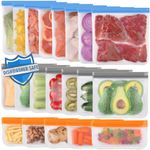 Lerine 20 Pack Reusable Bags Silicone Dishwasher Safe, Extra Thick Leakproof Reusable Freezer Bags, BPA Free Reusable Food Storage Bags for Lunch Meat Veggies - 8 Gallon 7 Sandwich 5 Snack