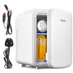 Mini Fridge 4 Litre, 6 Can Portable AC+DC Power Cooler & Warmer, Portable Small Fridge for Bedrooms, Cars, Offices; Skincare, Makeup, Cosmetics, Food (White)