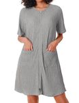 Ekouaer Women Zipper Robe Short Sleeves House Dress Knit Short Bathrobe Sleepwear with Pockets Housecoat Nightgown