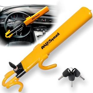 AV Steel Steering Wheel Lock, Universal Double Hook Car Theft Prevention Devices, Heavy Duty Steering Wheel Lock Anti-Theft Device with 3 Keys, Car Lock Steering Wheel for Cars Trucks Vans and SUVs