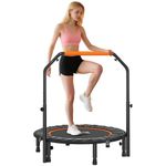 HOMCOM 40" Foldable Mini Trampoline, Fitness Rebounder Exercise Trampoline for Adults with U-Shaped Adjustable Foam Handle, for Home Workout, Indoor Outdoor Cardio Training, 150kg Capacity, Orange