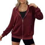 Zeagoo Women Zip Up Hoodie with Pockets Jacket Oversized for Fall Spring Soft Lightweight Zipper Sweatshirt Wine Red