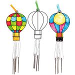 Baker Ross AT677 Hot Air Balloon Colour in Wind Chime Decorations Suncatcher - Pack of 4, Stained Glass Effect for Children to Make and Display