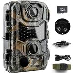 4K 32MP Wildlife Camera, Trail Camera with 0.2s Trigger Time 120°Motion Sensor, Night Vision Motion Activated IP66 Hunting Camera with 940nm No Glow IR LEDs 32GB SD Card for Wildlife Monitoring