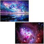 Ginfonr 5D DIY Diamond Painting by Number Kits Aurora Stars Full Drill, Starry Sky Paint with Diamonds Art Space Rhinestone Cross Stitch Craft Decor (10x14 inch, 2 Pack)