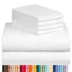 LuxClub 6 PC Queen Sheet Set, Breathable Luxury Bed Sheets, Deep Pockets 18" Wrinkle Free Cooling Sheets Machine Washable Hotel Bedding Silky Soft - White Queen