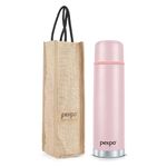 Pexpo Thermosteel Flip Lid Flask Flamingo, 1000ml, Baby Pink | Stainless Steel Bottle with Jute Bag | Leak Proof | Travelling | School & Trekking | Office | Men, Women & Kids