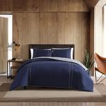 Eddie Bauer - Queen Comforter Set, Reversible Cotton Bedding with Matching Shams, Pre-Washed for Added Softness (Kingston Navy, Queen)