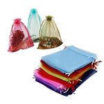 DMS RETAIL Return Gift Favors Organza Bags, Shagun Potli, Jewellery Packing/Dry Fruit Pouch (Multicolor, 14X10 CMS) Pack of 60