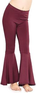 STRETCH IS COMFORT Girl's Bellbottom Leggings Burgundy Small