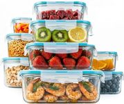 KICHLY 9 Pack Glass Container Food Storage with Airtight Lids, Leakproof Lunch Boxes, BPA-Free, Large, Small and Round Meal Prep Glass Storage Containers, Microwave Safe
