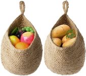 2Pcs Jute Hanging Fruit Baskets, Teardrop Onion Basket for Vegetables, Handmade Jute Wall-Mounted Organizer, Boho Wall Decorative Storage Basket for Kitchen, Living Room, Bedroom