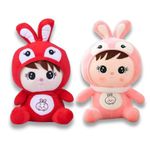 Tinytotem Baby Boy Child Rabbit Doll Soft Toy Combo Gift Toys Pillow for Kids, Girls and Adults Cute Stuffed Animal Plush Yellow and Red Bunny Plushie (25cm) Pack of 2