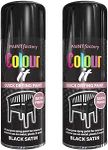 SDMAX Quick Drying Black Aerosol, Satin Black Spray Paint, Multipurpose Black Satin Paint for Wood, Metal, Indoor & Outdoor Surfaces (250 ml) (2 Pcs)