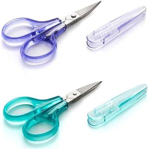 Beaditive Detail Craft Scissors Set (2 Pc.) Curved and Straight, Sharp, Compact | Sewing, Embroidery, Paper Cutting, Crafting | Stainless Steel | Protective Cover (Green)