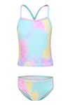 Aisyee Girls Two Piece Swimsuits Tankini Mermaid Bathing Suit Kids Hawaiian Swimwear Set Rainbow Size 10/8-10