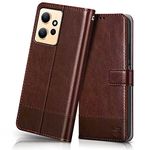 FLIPPED Vegan Leather Flip Case Back Cover for Xiaomi Redmi Note 12 4G (Flexible, Shock Proof | Hand Stitched Leather Finish | Card Pockets Wallet & Stand | Tan with Brown)