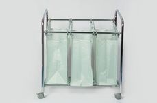 Top Home Solutions® Laundry Trolley On Wheels – Laundry Basket 3 Compartments, Removable Bags, Steel Frame Shelf, Lockable Wheels For Laundry Room, Bathroom, Bedroom