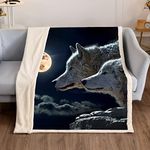 Highdi Fleece Throw Blanket Animal Printed Double Layer Plush Blanket Bedding for Sofa Bed Couch, 3D Soft Microfiber Winter Warm Single Double King Blankets (White wolf,152x203cm)