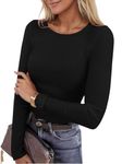 Dazevt Womens Long Sleeve Stretch Crewneck Ribbed Knit Tops Slim Fitted Underscrubs Casual Basic T Shirt(Large, Black)