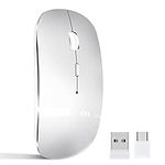 Wireless Mouse for Laptop Rechargeable, 2.4 GHz Cordless Portable Mice with USB/USB-C Dual Receiver for Computer -Compatible with TypeC-device/AppleMacBook Air/Pro,iPad,Chromebook,Tablet,PC (Silver)