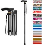 supregear Folding Cane, 5-Level Adjustable Height Walking Stick Lightweight Portable Cane Travel Cane with Wrist Strap and T Handle for Elderly Disabled Men Women, Black