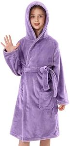 V.&GRIN Girls Fleece Robes, Hooded Plush Soft Fuzzy Warm Fluffy Bathrobe for Kids 3-14 Years（Lavender Purple 11-12