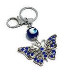 High Choice Butterfly Evil Eye Good Luck Metal Hook Keychain (Blue and Silver)