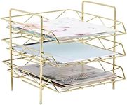 3 Tier Metal File Folder Organizer for Letters, Stackable Paper Tray for Home, Office Desk Decor and Accessories (Gold, 13 x 11 in)