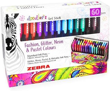 Zebra Doodler'z Gel Stick Pens - 1.0mm - Fashion, Glitter, Neon and Pastel Colours - Gift Box of 60 Pens